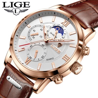 2026 Men Quartz Watch Casual Leather Band Analog Waterproof Daily Man Wristwatch