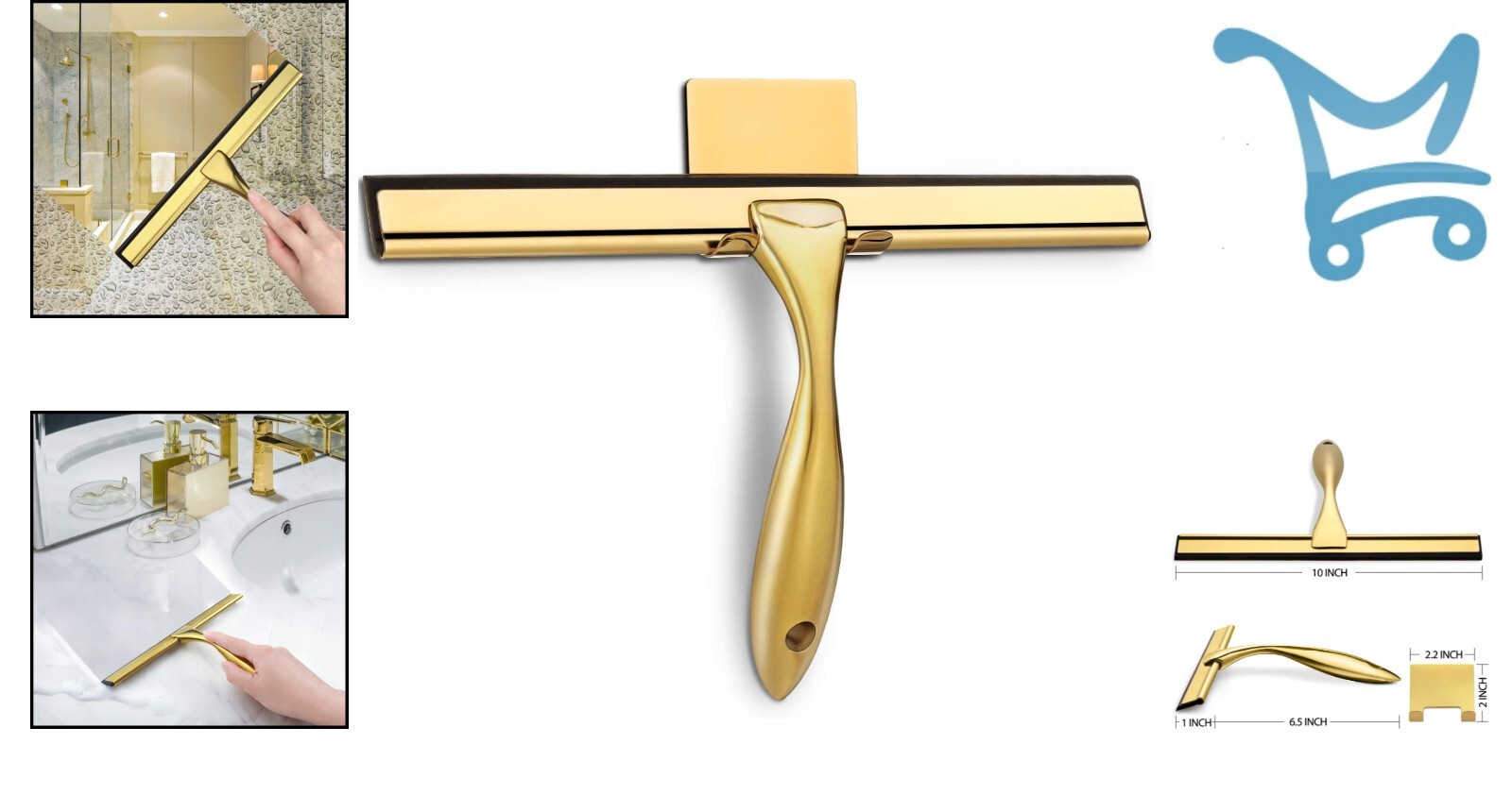 All-Purpose Shower Squeegee Brass Stainless Steel 10-inch for Glass Windows