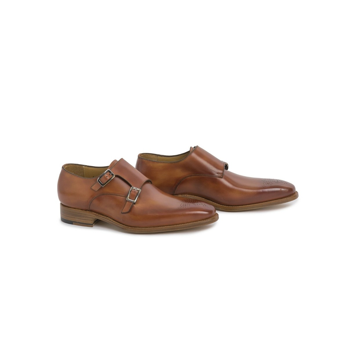 Carlos Santos Leather Double Monk Strap Brown Braga Goodyear 