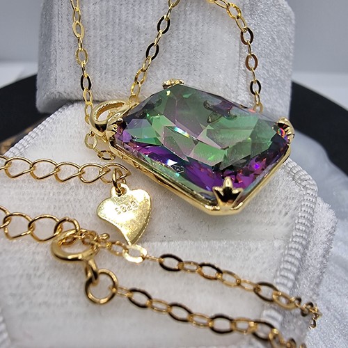 Mystic Topaz Viking Pendant 14K Gold And 925 Sterling Silver Iridescent Gemstone - Picture 2 of 3