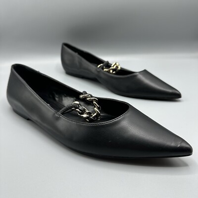 STEVEN New York Women s Sz 12 M Milla Faux Leather Pointed Toe Flat Black