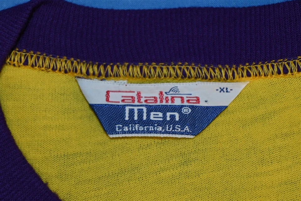 Camiseta De Colección Años 70 CICLISMO JERSEY COLOR BLOCK CATALINA MEDIA CREMALLERA AMARILLO MORADO L Foto 3 de 3