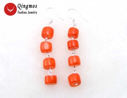 GENUINE 8-10mm Natural Pink Knobble Coral Dangle Earring for Women Silver Hook - Picture 5 of 5