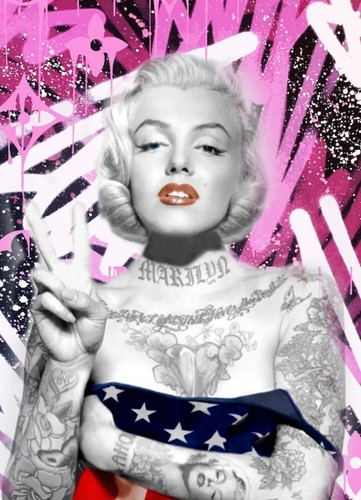 DEATH NYC ltd ed signierter Graffiti Street Art Druck 45x32cm Marilyn Monroe Tattoos