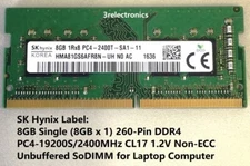 SK Hynix 8GB 1Rx8 260-Pin DDR4 PC4-19200 2400MHz CL17 1.2V SoDIMM - Tested...