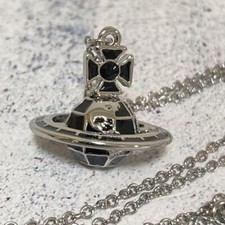 Vivienne Westwood Necklace Galileo orb silver and black w/drawstring E00231