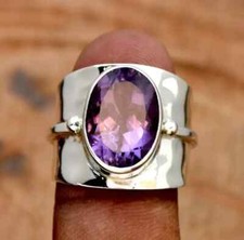 Amethyst Solid 925 Sterling Silver Statement Handmade Women Ring, All Size M972
