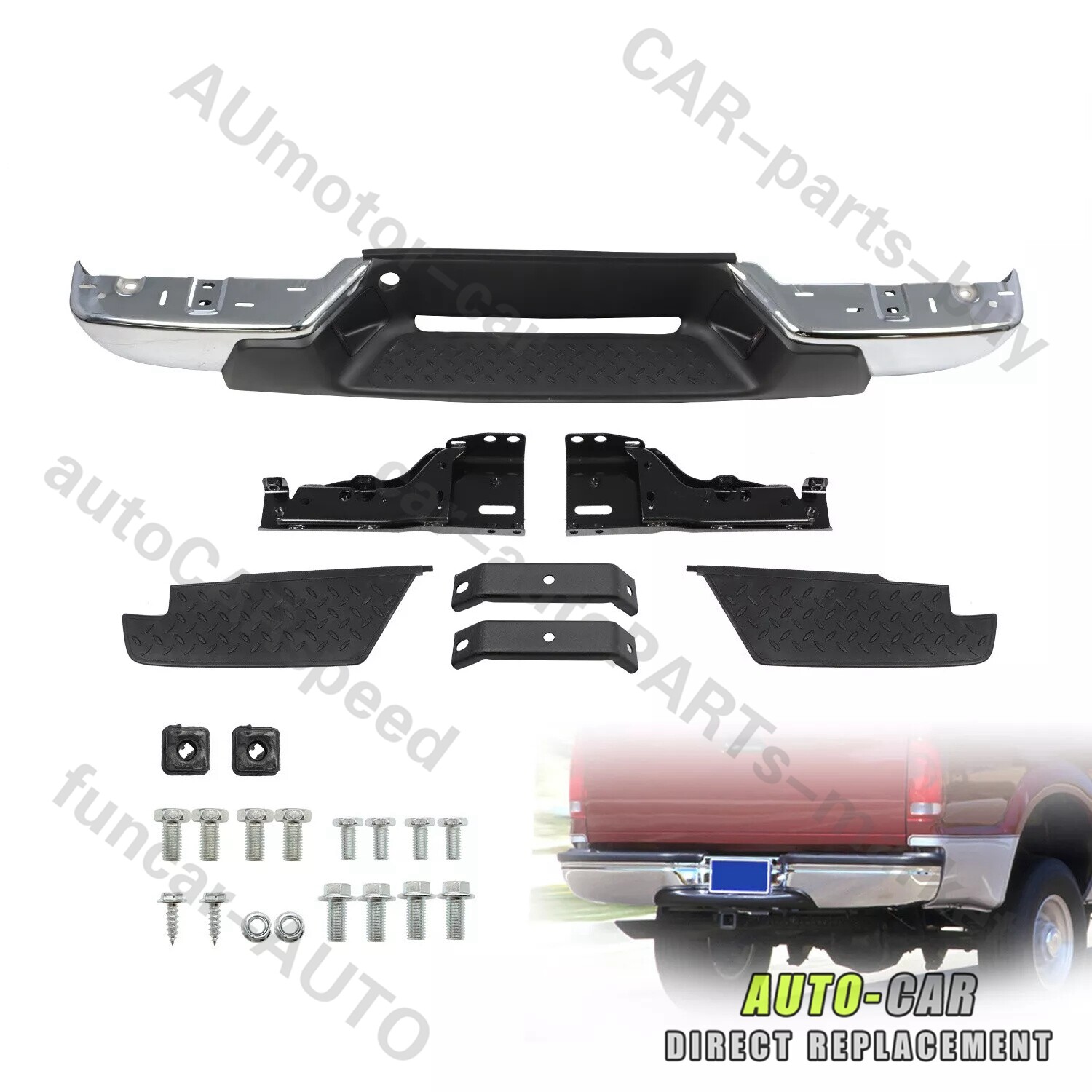 Steel Chrome Rear Step Bumper Assembly For 2008-2012 Chevy Colorado & GMC Canyon