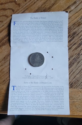MARSHALL Islands - Battle of Britain $5 Crown - 1990 M - BU - Descriptive Folder - Picture 3 of 5