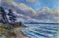 Aquarell Impressionist Peter Ternite Nr28 Rostock Ostsee Strand mit Haus
