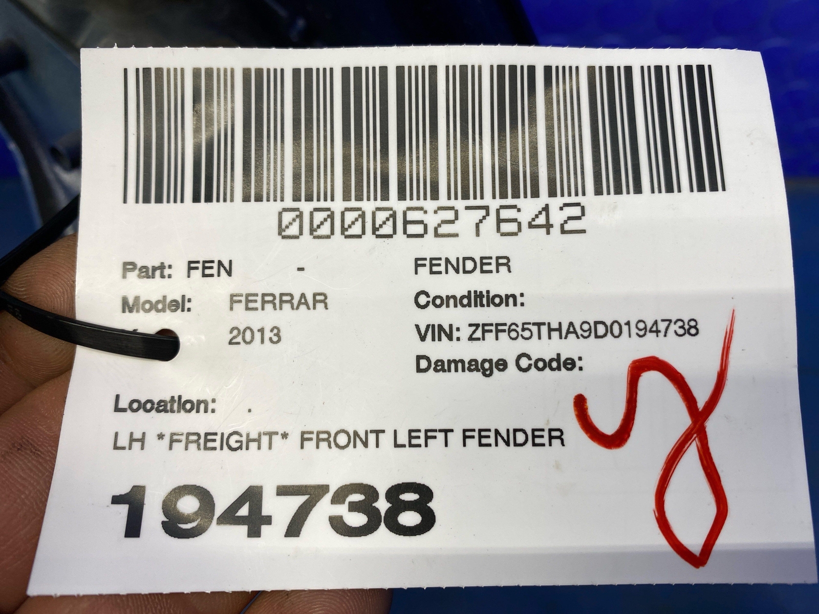 2008-2014 FERRARI CALIFORNIA FRONT LEFT FENDER PANEL W/ VENTS BLU TOUR DE FRANCE