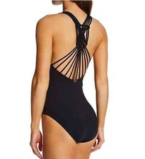 Jantzen L101270 Black Solids Macrame One Piece Swimsuit Size 12