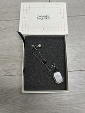 Alexander McQueen Rectangle Medallion Logo Necklace | Silver | 100% Authentic