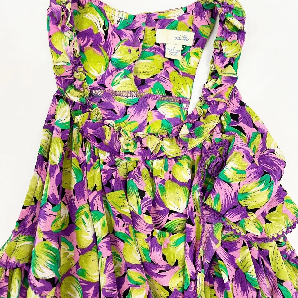 Anthropologie Odille Purple & Green Silk Halter Top Ruffle - Size 2 - Image 3 of 4