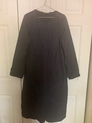 EILEEN FISHER Black Collarless Snap Trench Coat Size S/P
