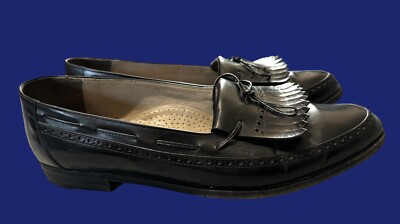 BALLY Loafer Shoes Men's Black Leather MADE IN ITALY Tassels Sz 13