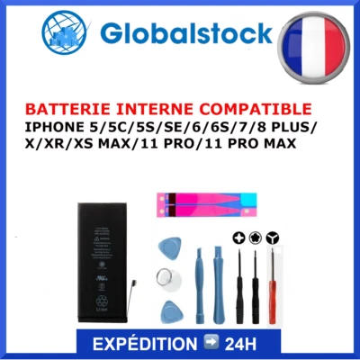 GLOBALSTOCK BATTERIE IPHONE SE/X/XR/XS MAX/4S/5/5C/5S/5SE/6/7/8/11/12/13/14 PLUS PRO MAX MIN