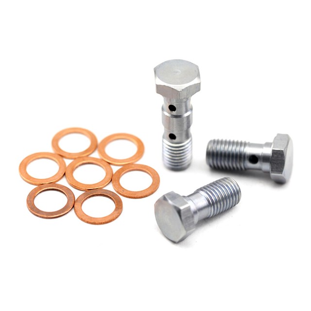 2x M10x1.00 Motorcycle Brake Caliper Master Cylinder Stainless Double