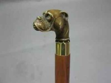 Walking Stick Vintage Designer Brass Bulldog Face Handle Victorian Wooden Cane