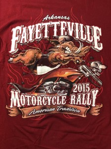 Fayetteville Bike Rally TShirt Sz L Hog Razorbacks Harley Skull Red