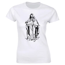 Blessed Virgin Mother Mary Graphic Short Sleeve T-Shirt for Women Catholic Tee