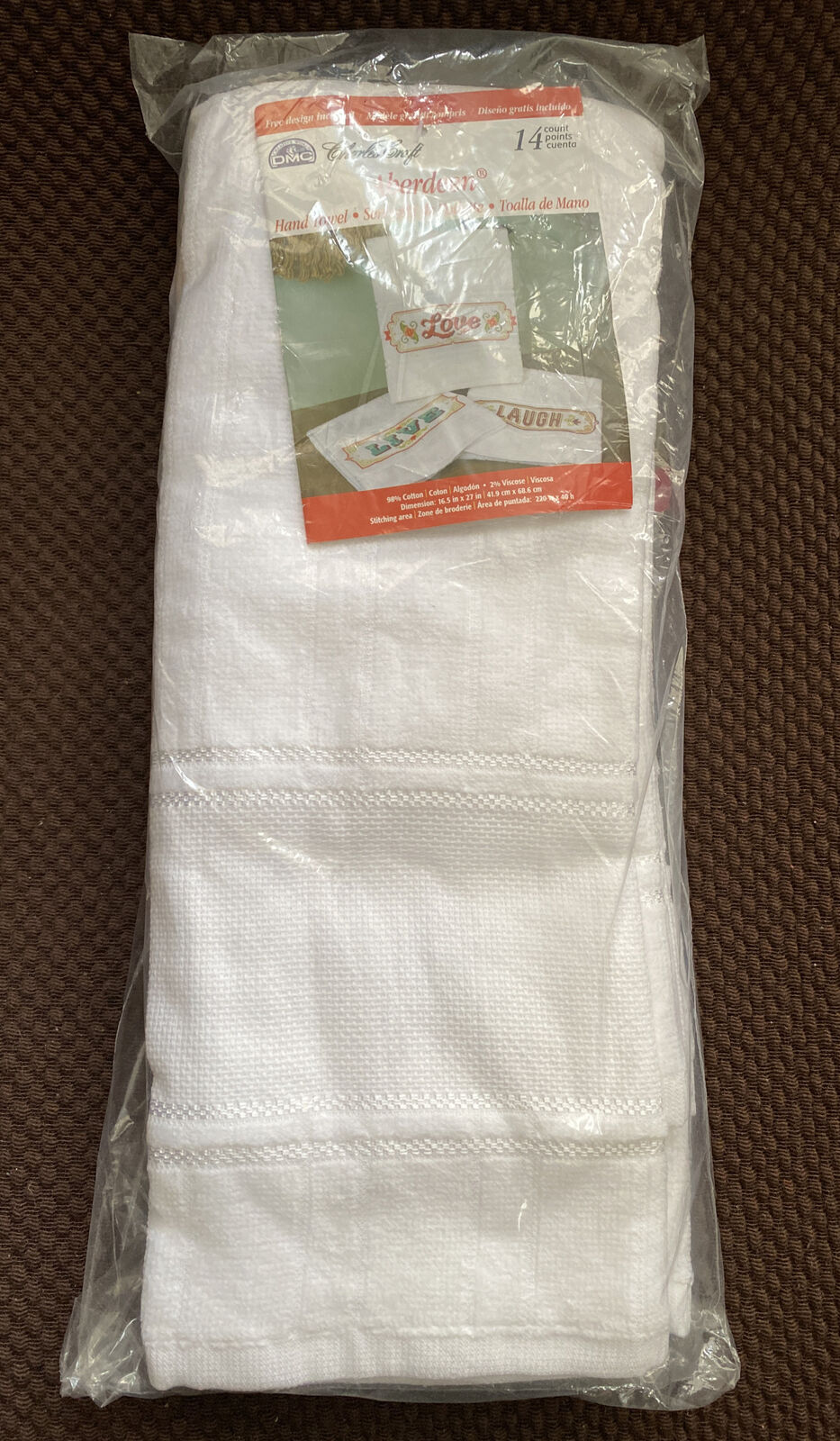 3 PK Charles Craft Aberdeen Velour Hand Towel 14 Count 16.5"X27"- white