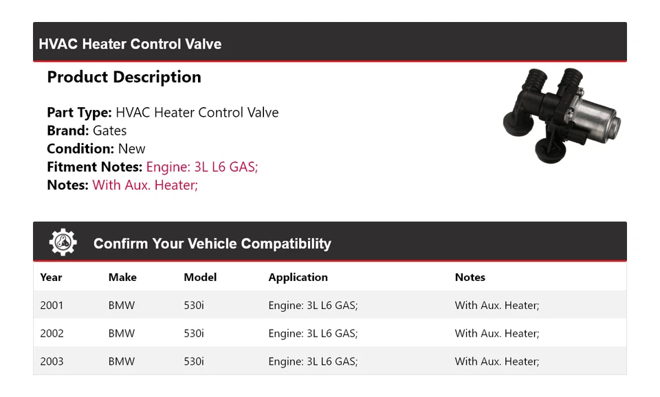 For 2001-2003 BMW 530i 3L L6 GAS HVAC Heater Control Valve Gates 2002 - Image 2 of 4