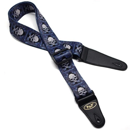  Leather End Senior Guitar Strap Terylene Skull Blue ghost Guitar Bass Belt - image 2 of 3