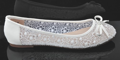 Off white Lace Diamante Wedding Ballerina Bridal Flat Pumps UK 3 4 5 6 7 7.5 - Picture 3 of 4