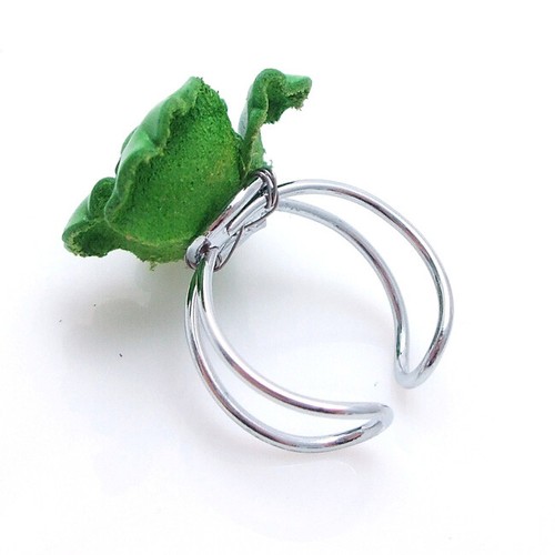 Anillo de cuero genuino verde con volantes dulce rosa - Imagen 2 de 4