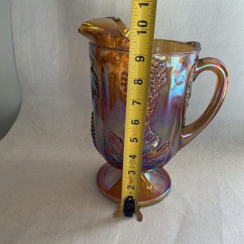 Iridescence Amber Carnival Glass Pitcher Harvest Grape Pattern - Picture 5 of 13