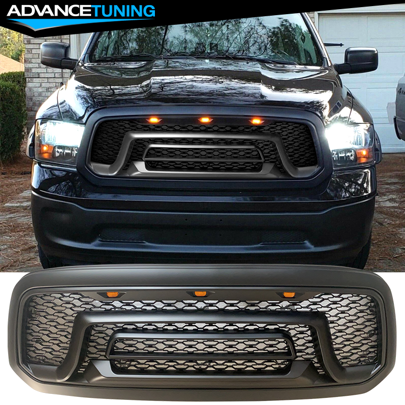 Fits 13-24 Dodge Ram 1500 Rebel Style Front Bumper Hood Upper Grille Matte Black