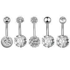 Stainless Steel Belly Button Ring 14G Rhinestone CZ Navel Piercing Jewelry Gift