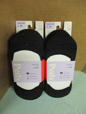6 PAIR Womens Peds BLACK Low Cut CUSHION N0-SHOW Socks 5-10 MEDIUM F1