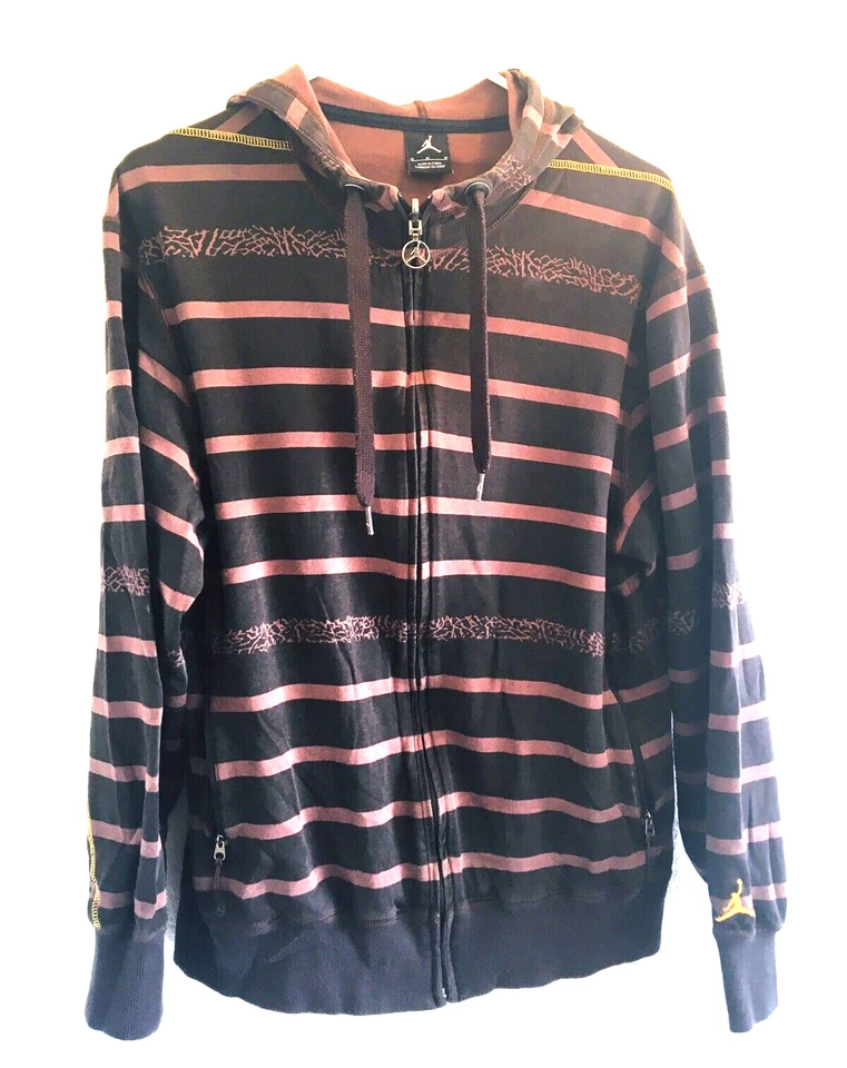 Air Jordan Nike Hoodie Jumpman Pull Logo Zip Brown Horizontal Striped Size M Men - Image 4 of 4