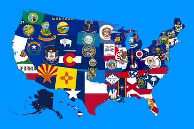 United States U.S. State Flag Wall Map America Poster Print - PICK SIZE