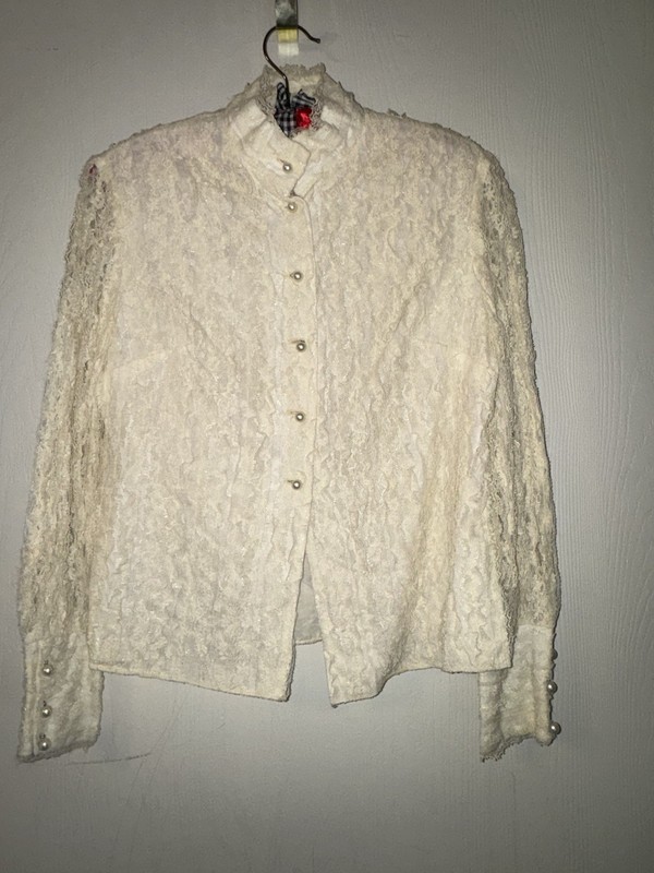 Vintage 1950s 1960s White Textured Hand Sewn Bed Jacket Pearl Buttons Boudoir