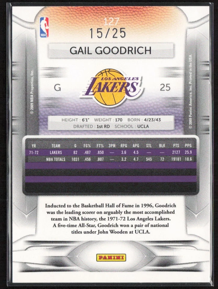 2009-10 Panini Prestige Bonus Shots Green #/25 Gail Goodrich #127 Lakers - Изображение 2 из 2