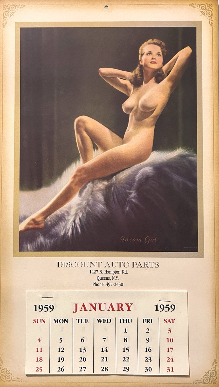 1959 Nude “Dream Girl” Calendar distributed by Discount Auto Parts, Queens, NY - Image 2