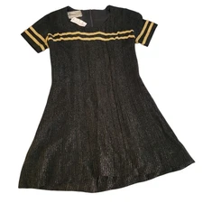 Flawed 1960s 70s Vintage Young Edwardian Micro Mini Black Lurex Dress Size XXS