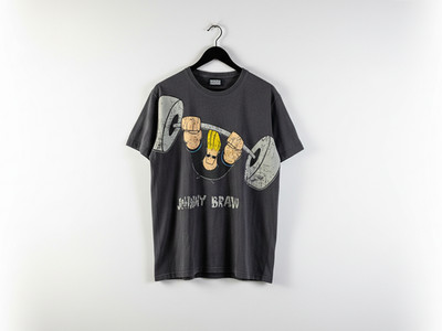 Johnny Bravo T-Shirt L Cartoon Network Lifting Weights Gym Grafik 90er Style