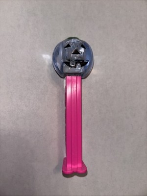 Light Blue Tint Crystal Pumpkin Pez on Neon Pink Stem Fast Shipping