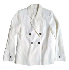 A loves A Linen Cotton Double Breasted Blazer Women's MEDIUM Ivory Off White