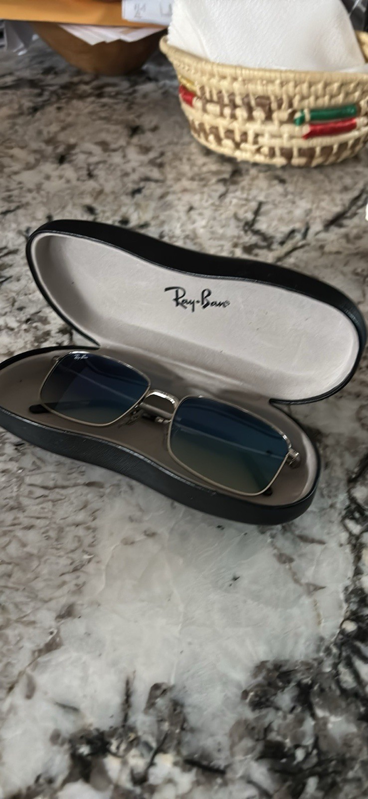 Ray-Ban Silver Metal Rectangular Mirrored Blue Su… - image 1
