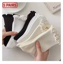5 pairs Socks for Women Ruffle Middle Tube Ankle Short Breathable Socks