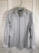 Perry Ellis Size XXL Stretch White Ditsy Floral Mens Dress Shirt Long Sleeve