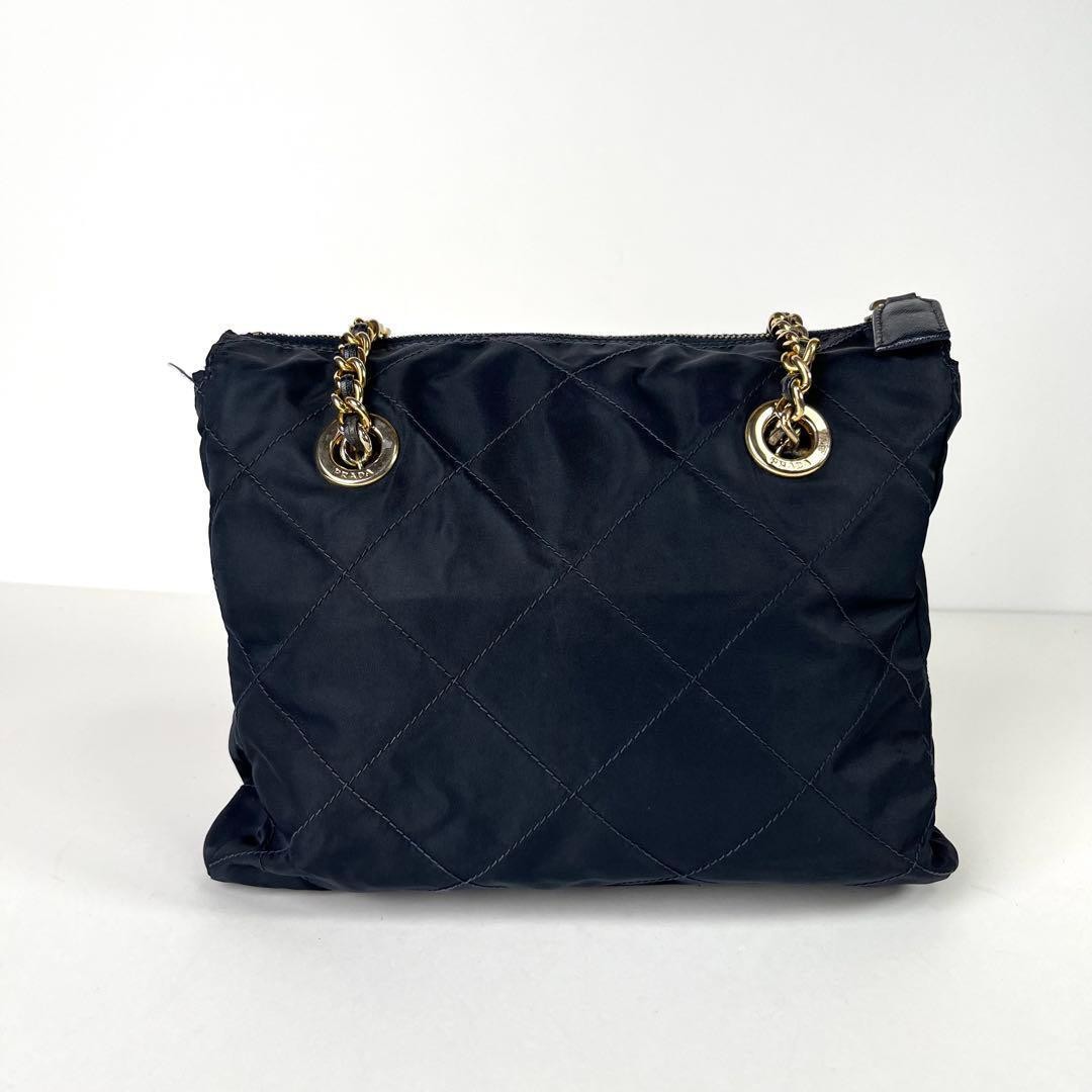 Excellent Condition PRADA Quilted Chain Shoulder Bag Navy thumbnail 3