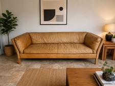 John Lewis / Halo Groucho Style 3 Seater Tan Distressed Leather Sofa
