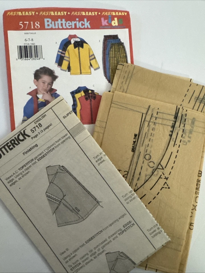 5718 Butterick Vintage SEWING Pattern 6, 7 8 Boys 1990s Jacket Vest Pants UNCUT - Image 3 of 3