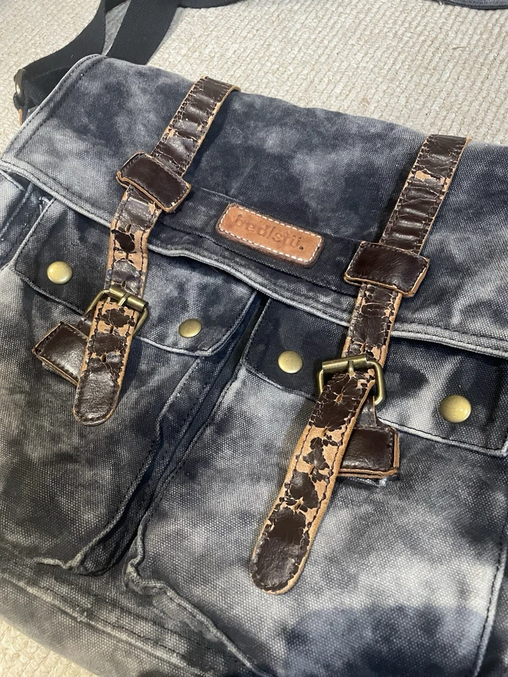 BOLSO MENSAJERO CAMA STU DESGASTADO CUERO Y LONA TRABAJO ESCUELA VIAJE BANDOLERA Foto 2 de 4